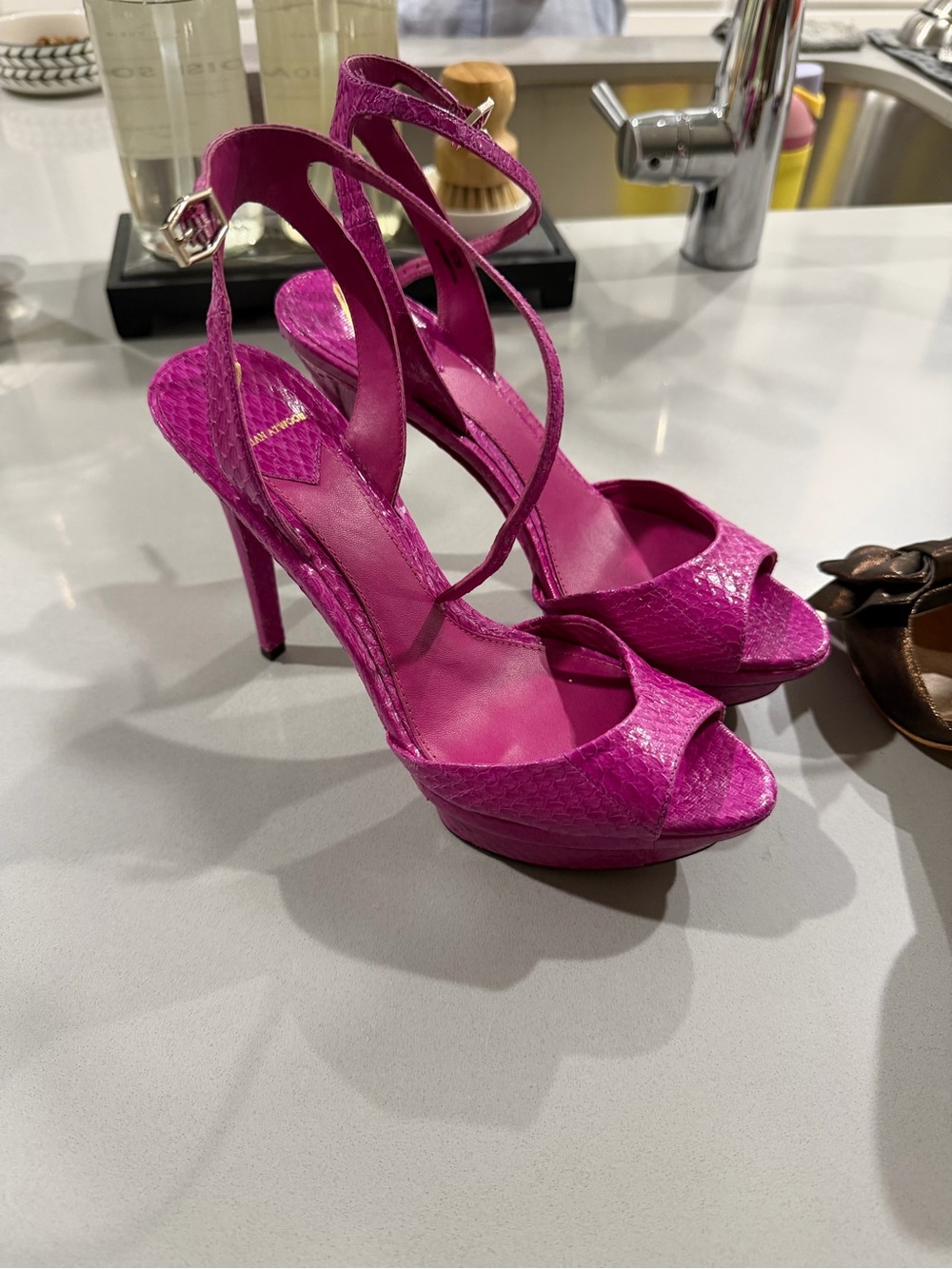 Brian Atwood Fuchsia Strappy Platform Stiletto Sandals